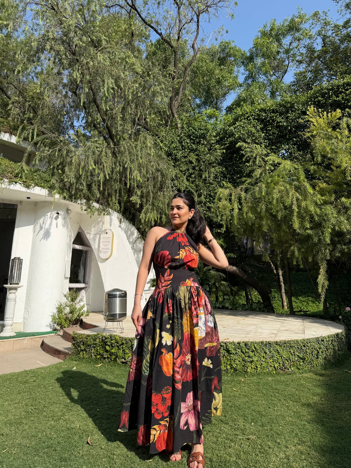 Rosalia Dress in Sol Garden print (Midnight Black)