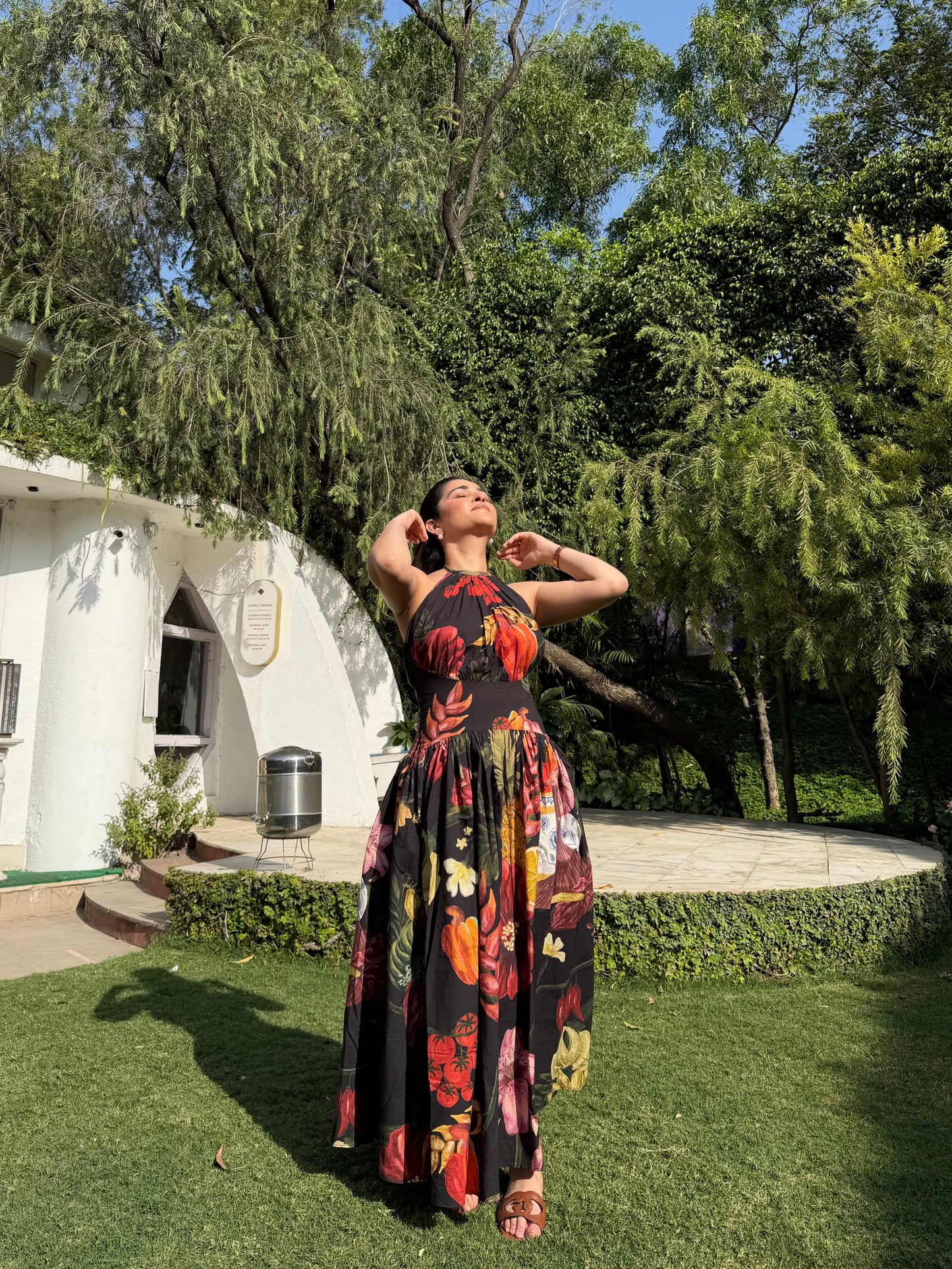 Rosalia Dress in Sol Garden print (Midnight Black)