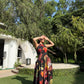 Rosalia Dress in Sol Garden print (Midnight Black)