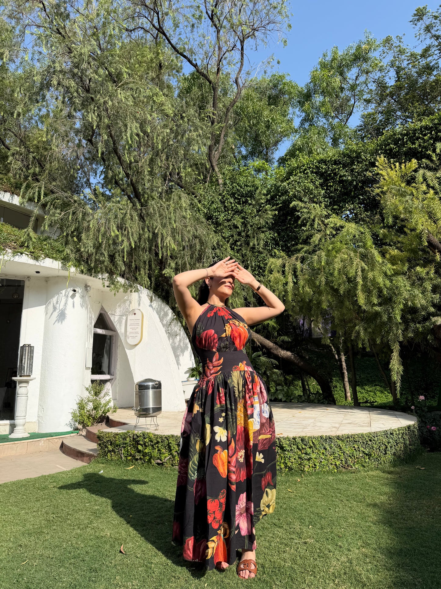 Rosalia Dress in Sol Garden print (Midnight Black)