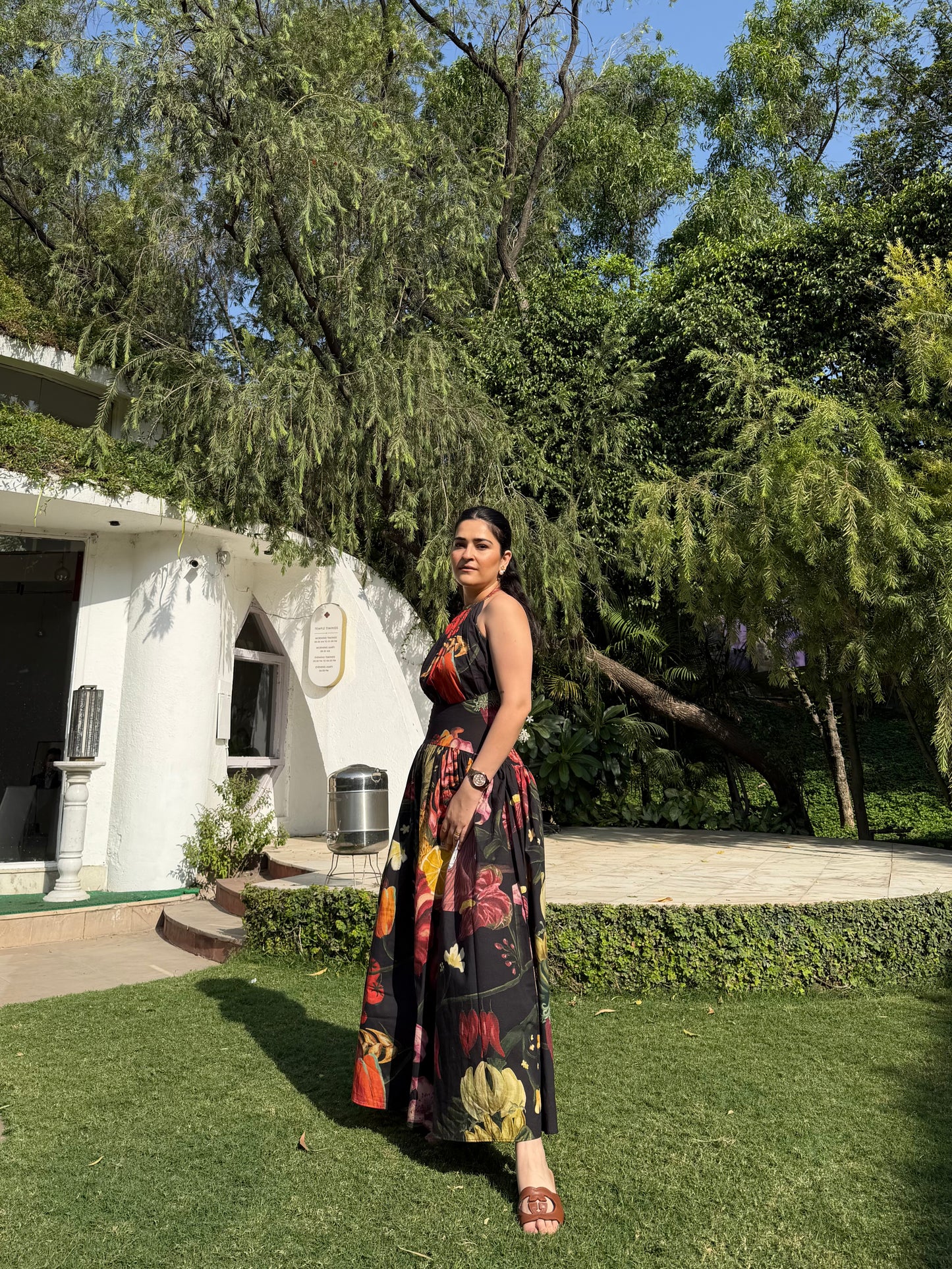 Rosalia Dress in Sol Garden print (Midnight Black)
