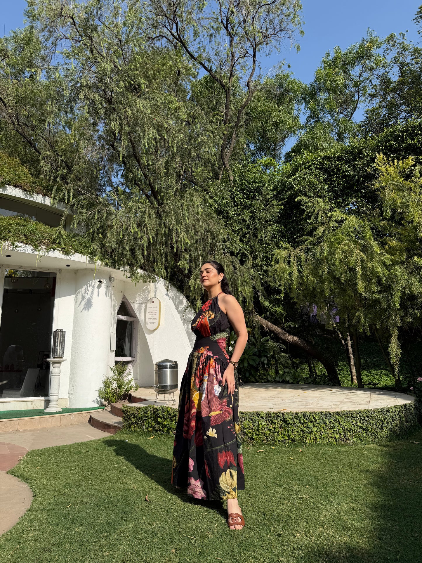 Rosalia Dress in Sol Garden print (Midnight Black)