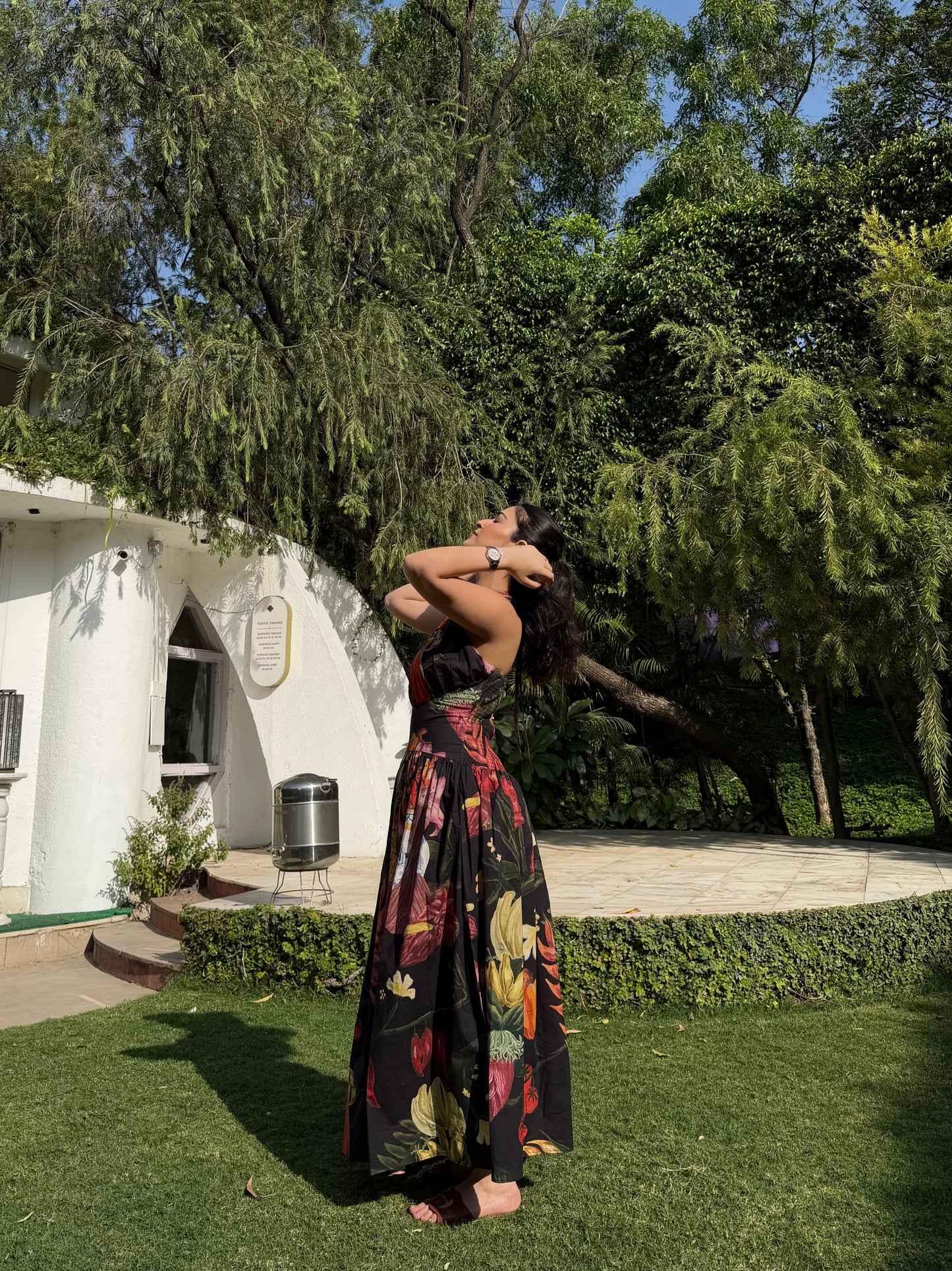 Rosalia Dress in Sol Garden print (Midnight Black)