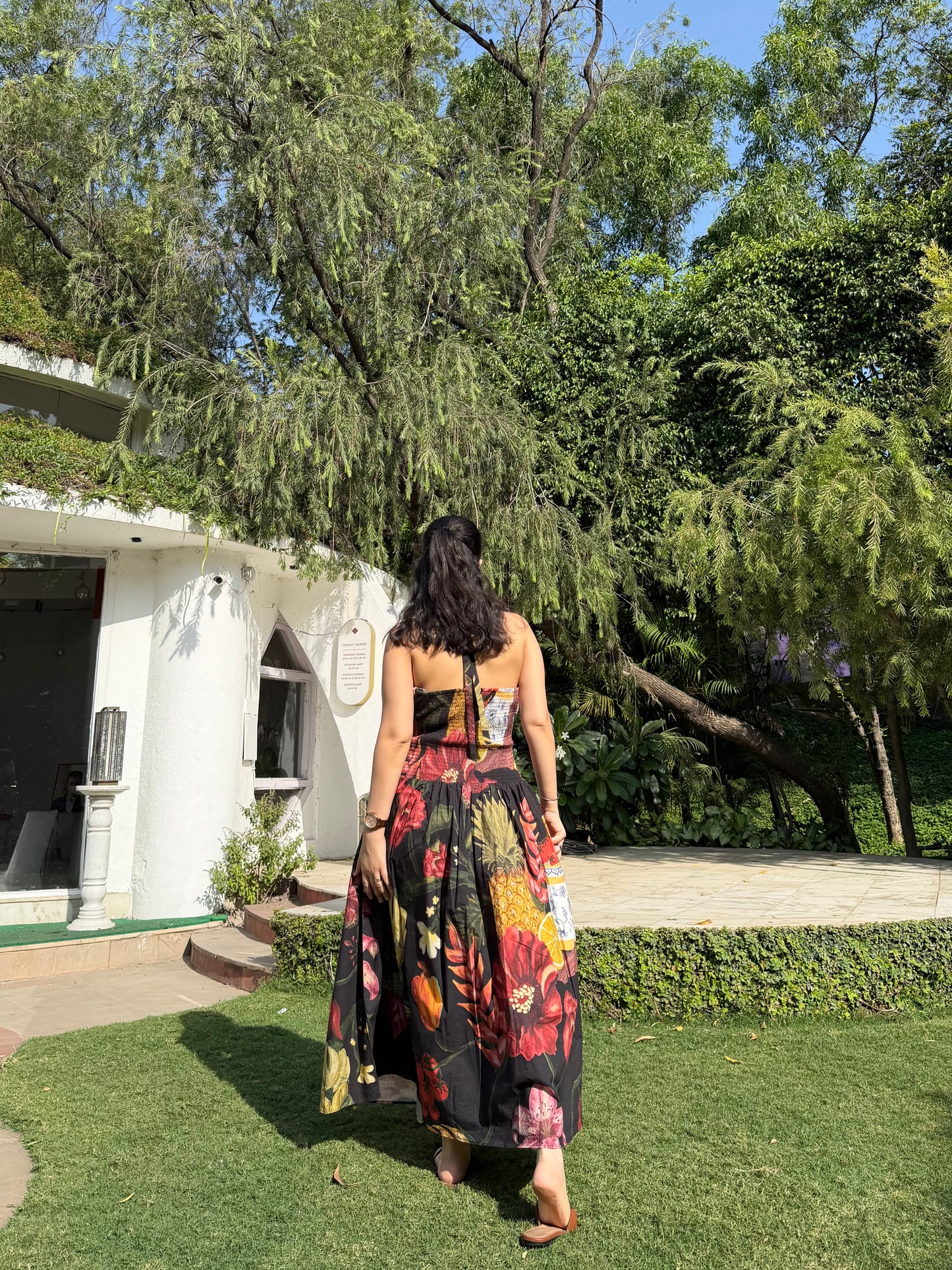 Rosalia Dress in Sol Garden print (Midnight Black)