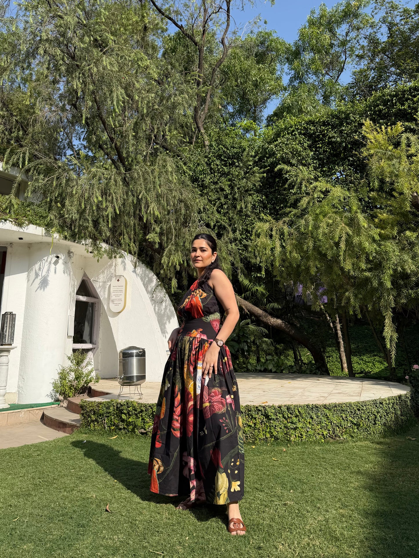 Rosalia Dress in Sol Garden print (Midnight Black)