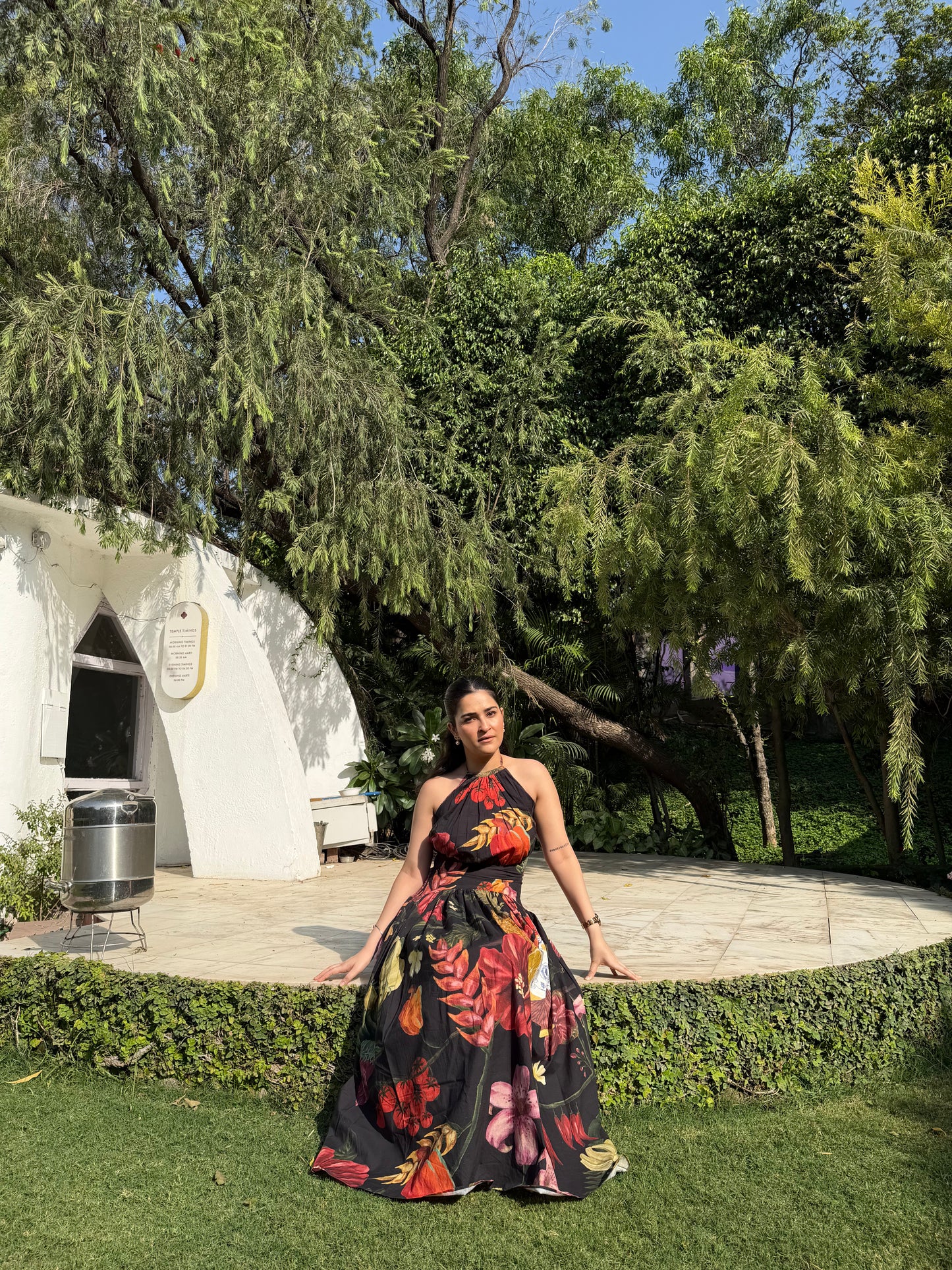 Rosalia Dress in Sol Garden print (Midnight Black)