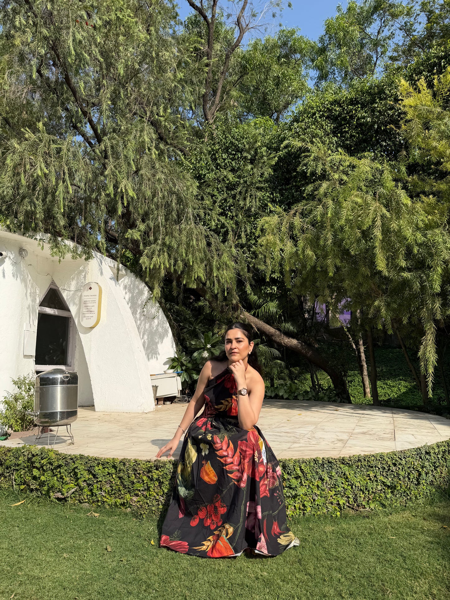 Rosalia Dress in Sol Garden print (Midnight Black)