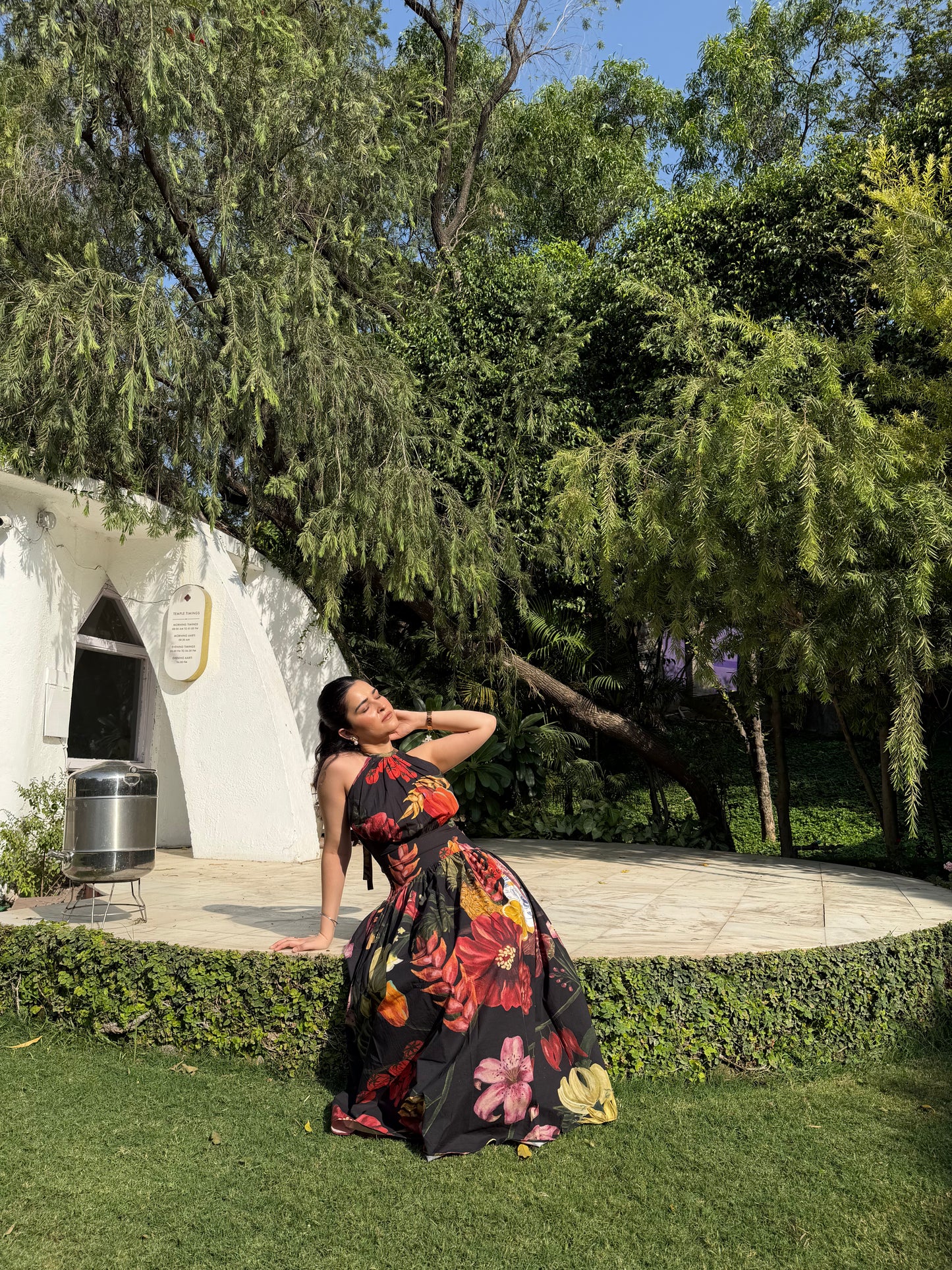 Rosalia Dress in Sol Garden print (Midnight Black)