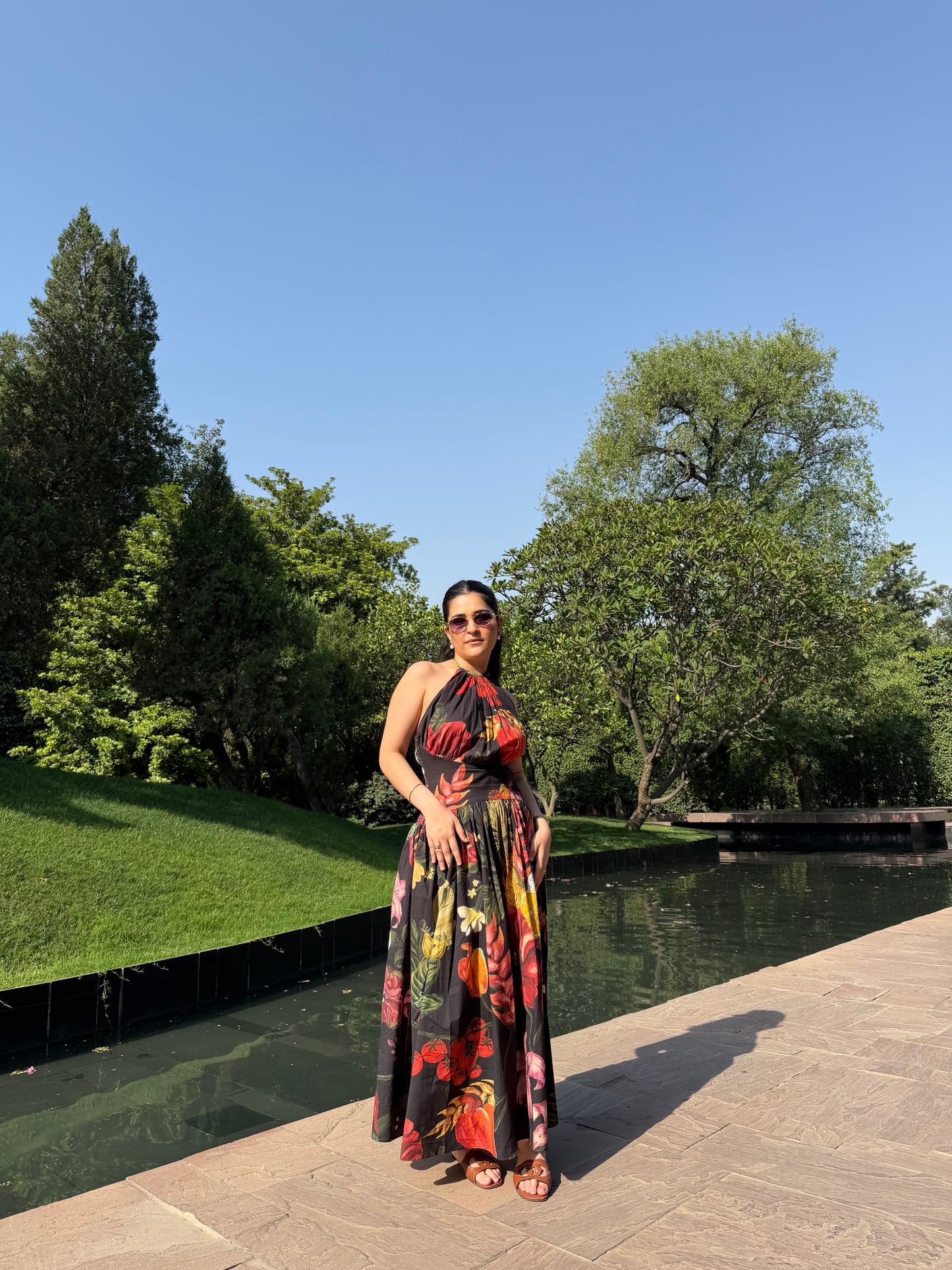 Rosalia Dress in Sol Garden print (Midnight Black)