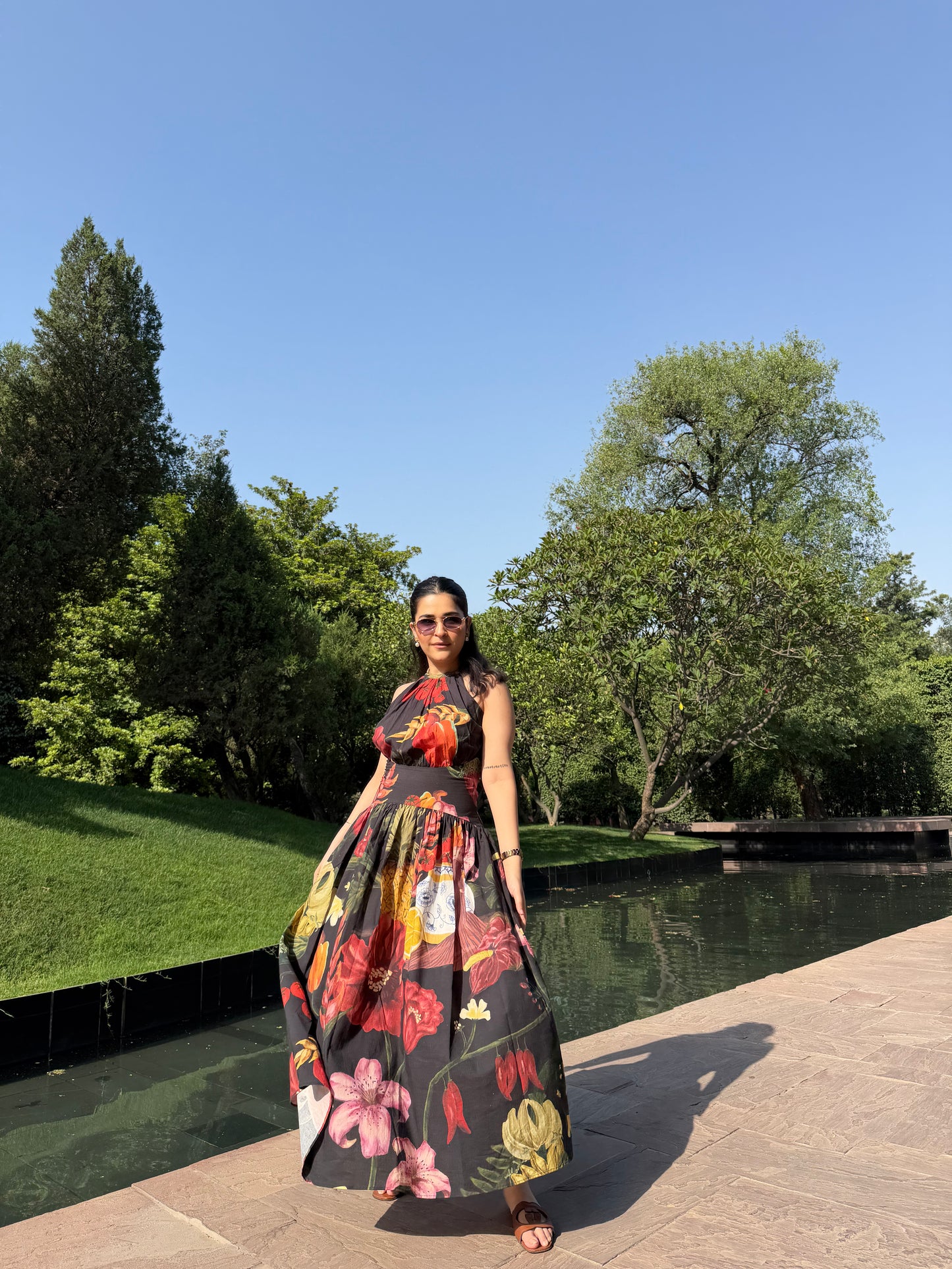 Rosalia Dress in Sol Garden print (Midnight Black)