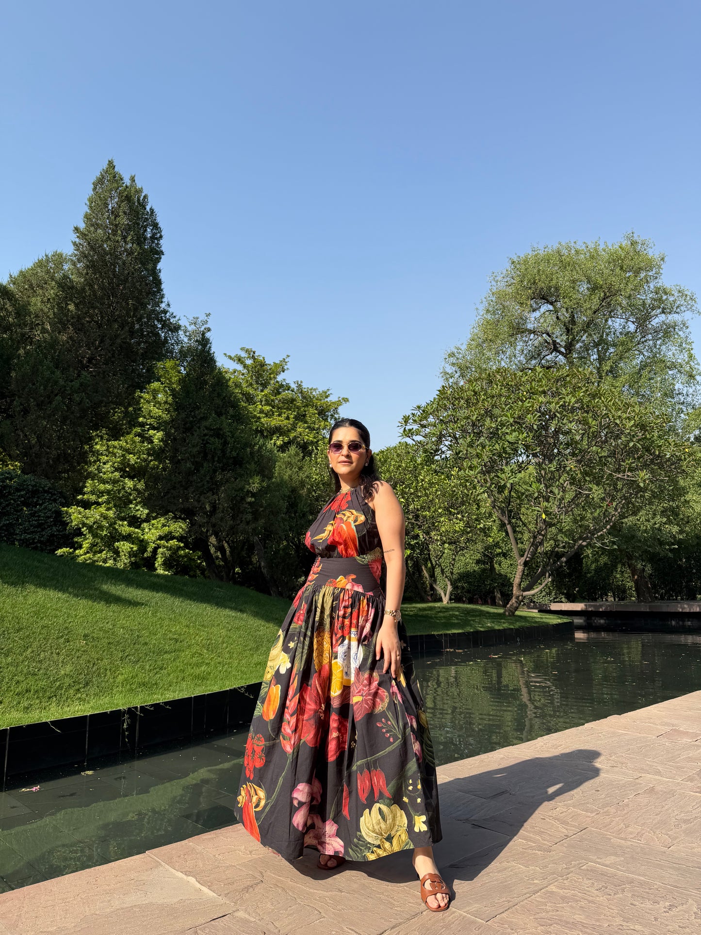 Rosalia Dress in Sol Garden print (Midnight Black)