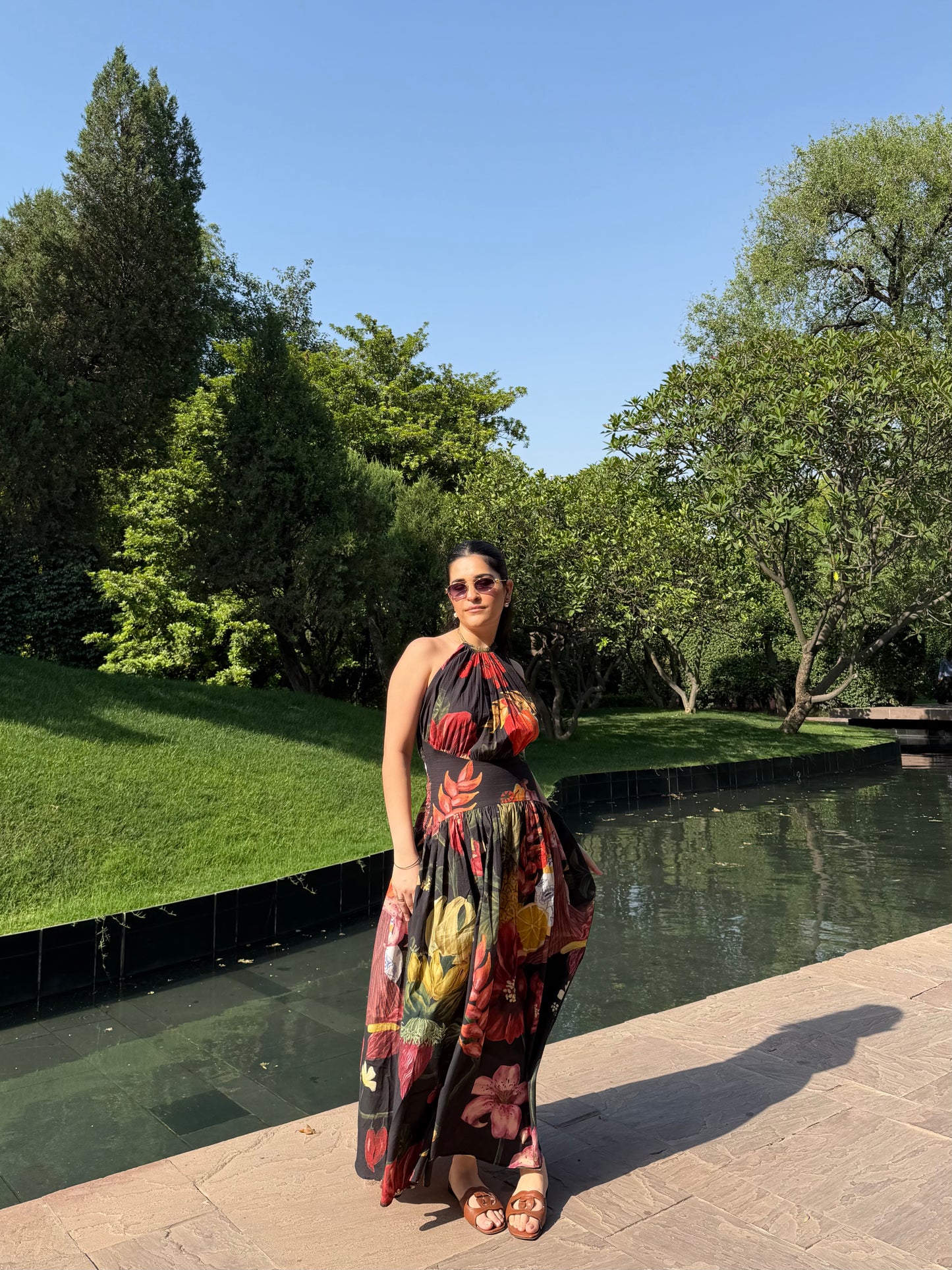 Rosalia Dress in Sol Garden print (Midnight Black)