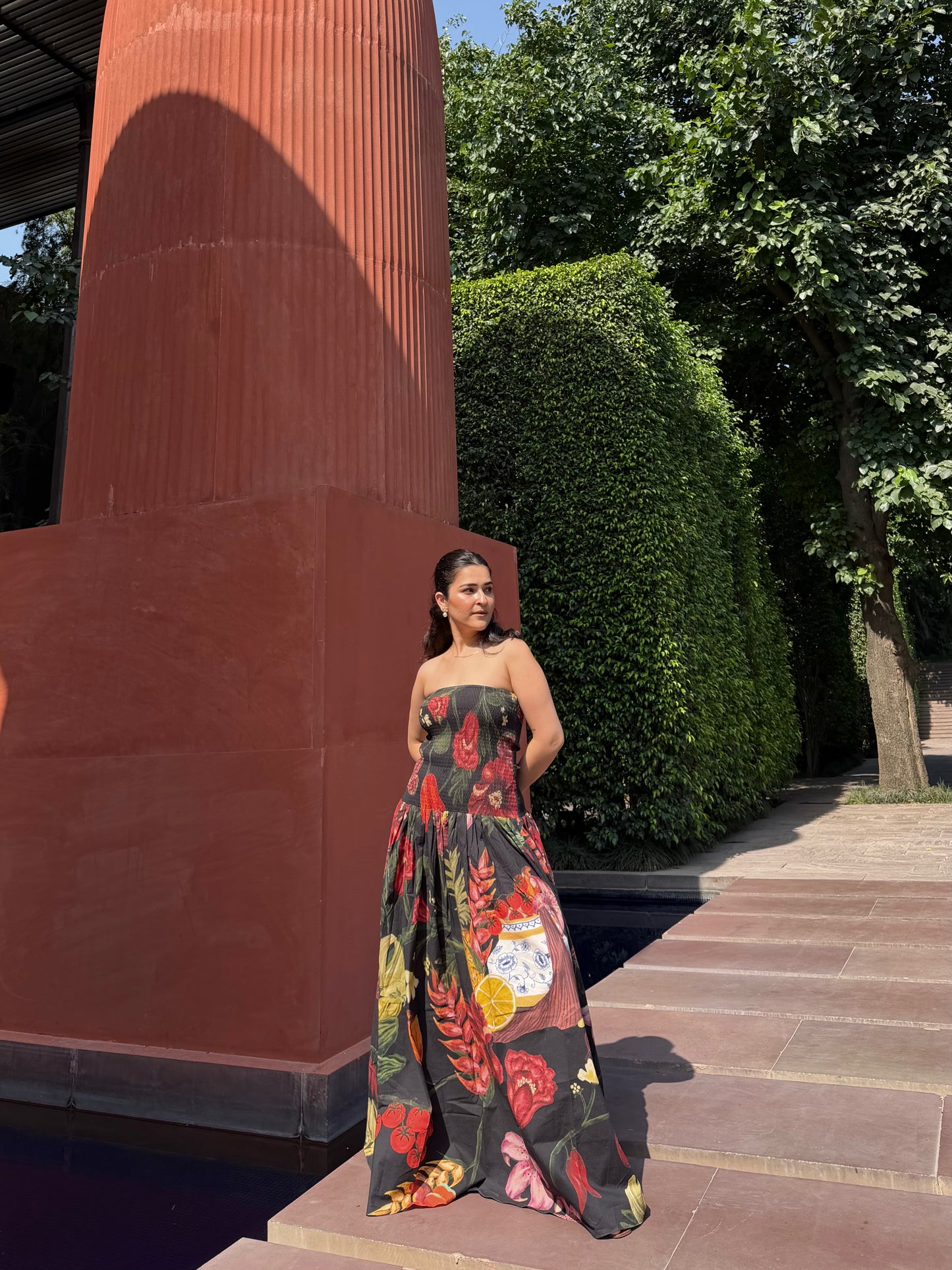 Isadora Dress in Sol Garden print (Midnight Black)