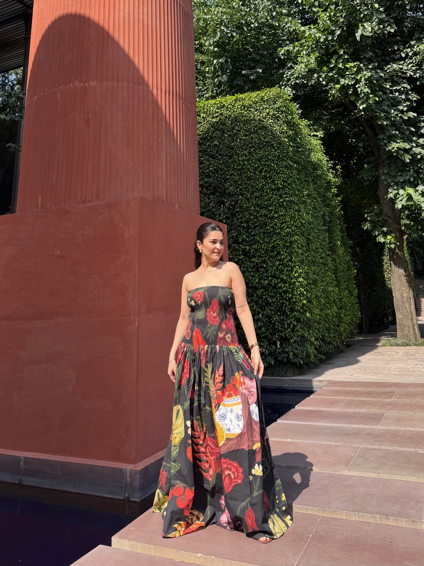 Isadora Dress in Sol Garden print (Midnight Black)