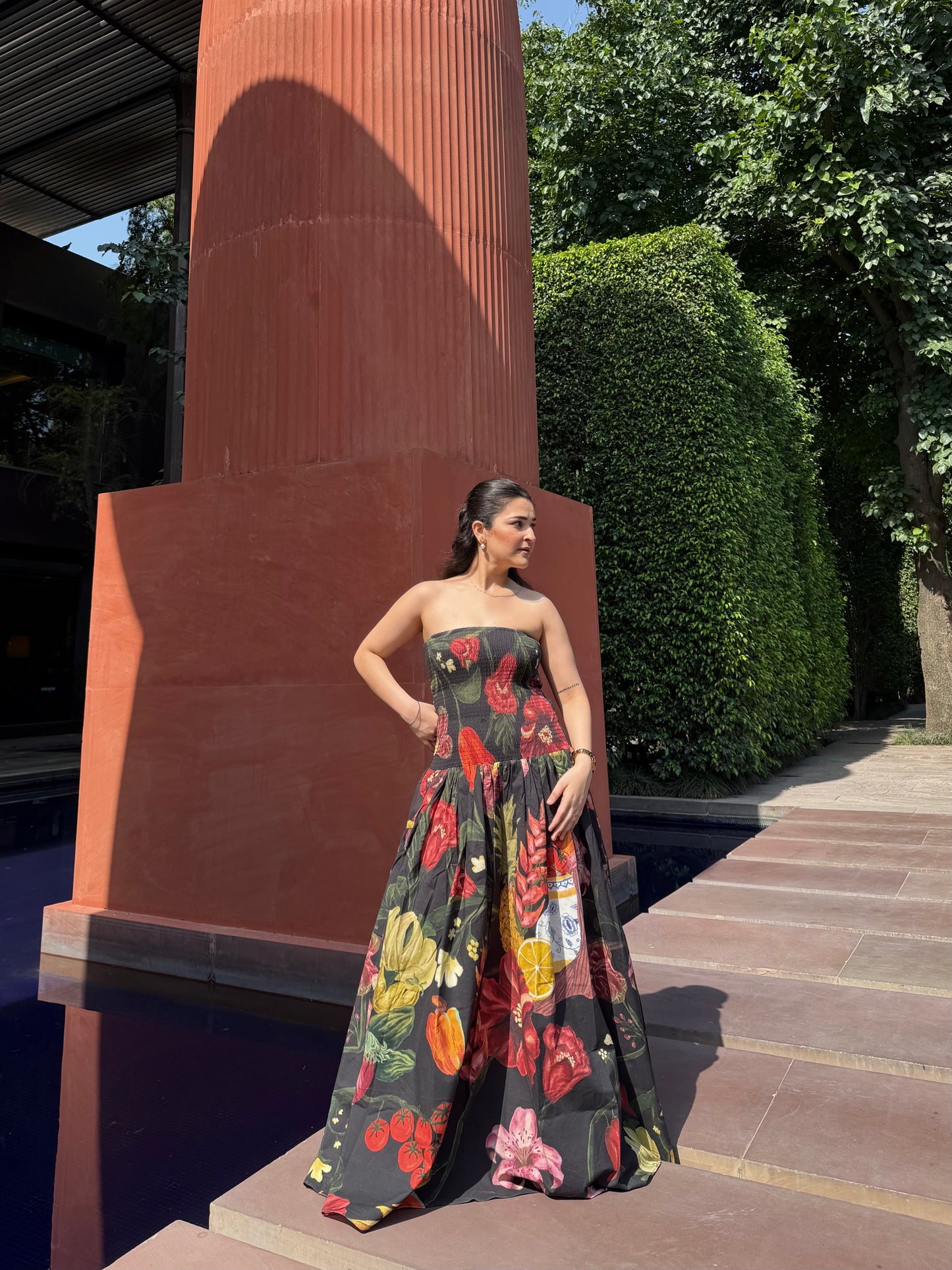 Isadora Dress in Sol Garden print (Midnight Black)