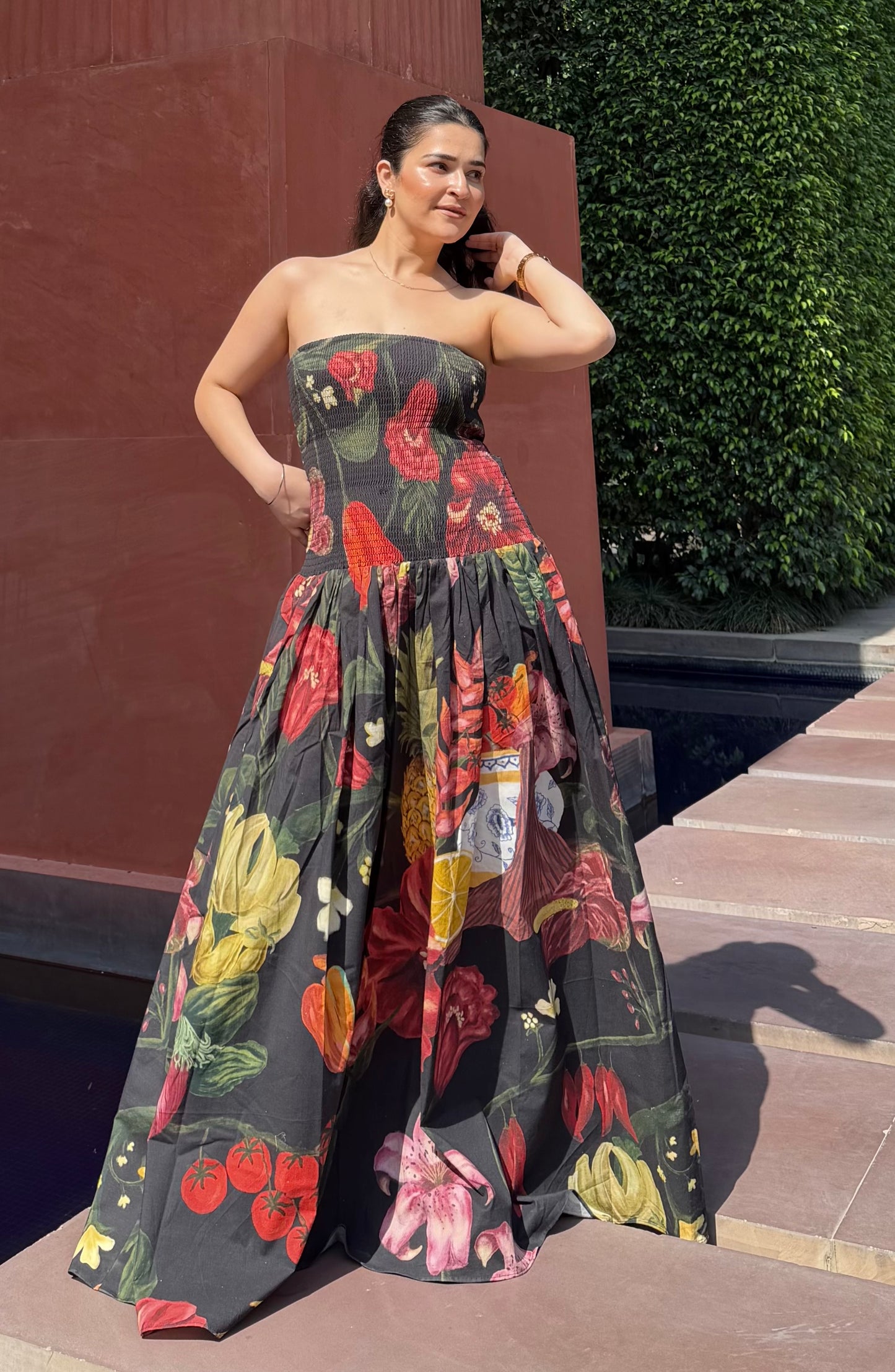Isadora Dress in Sol Garden print (Midnight Black)