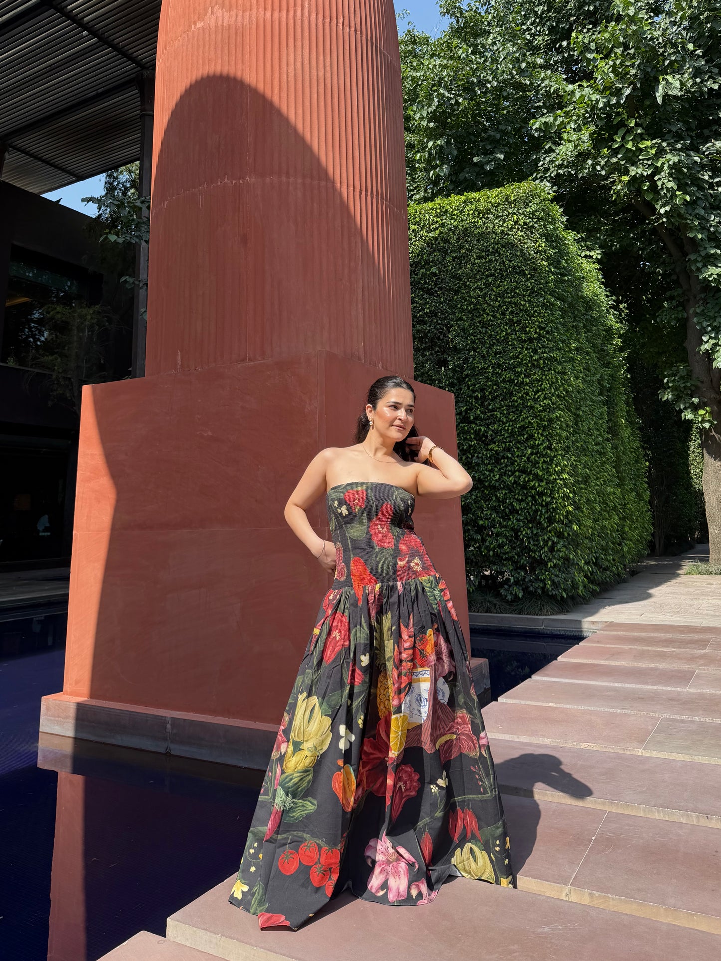 Isadora Dress in Sol Garden print (Midnight Black)
