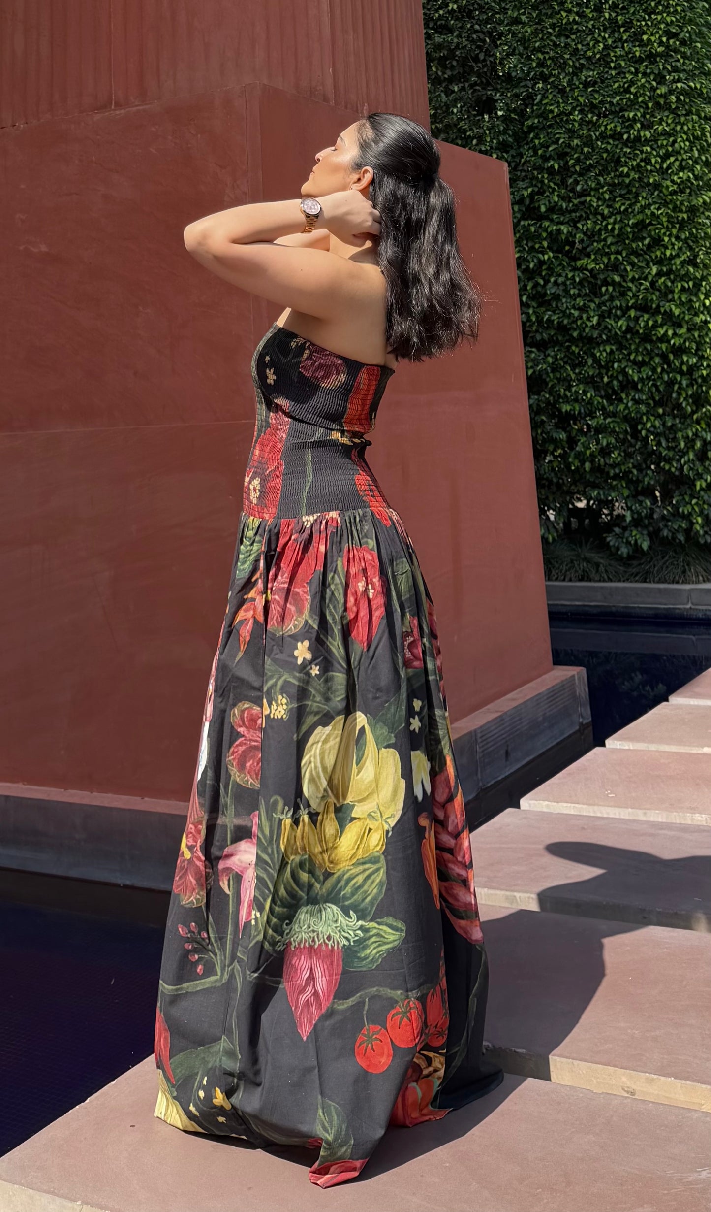 Isadora Dress in Sol Garden print (Midnight Black)