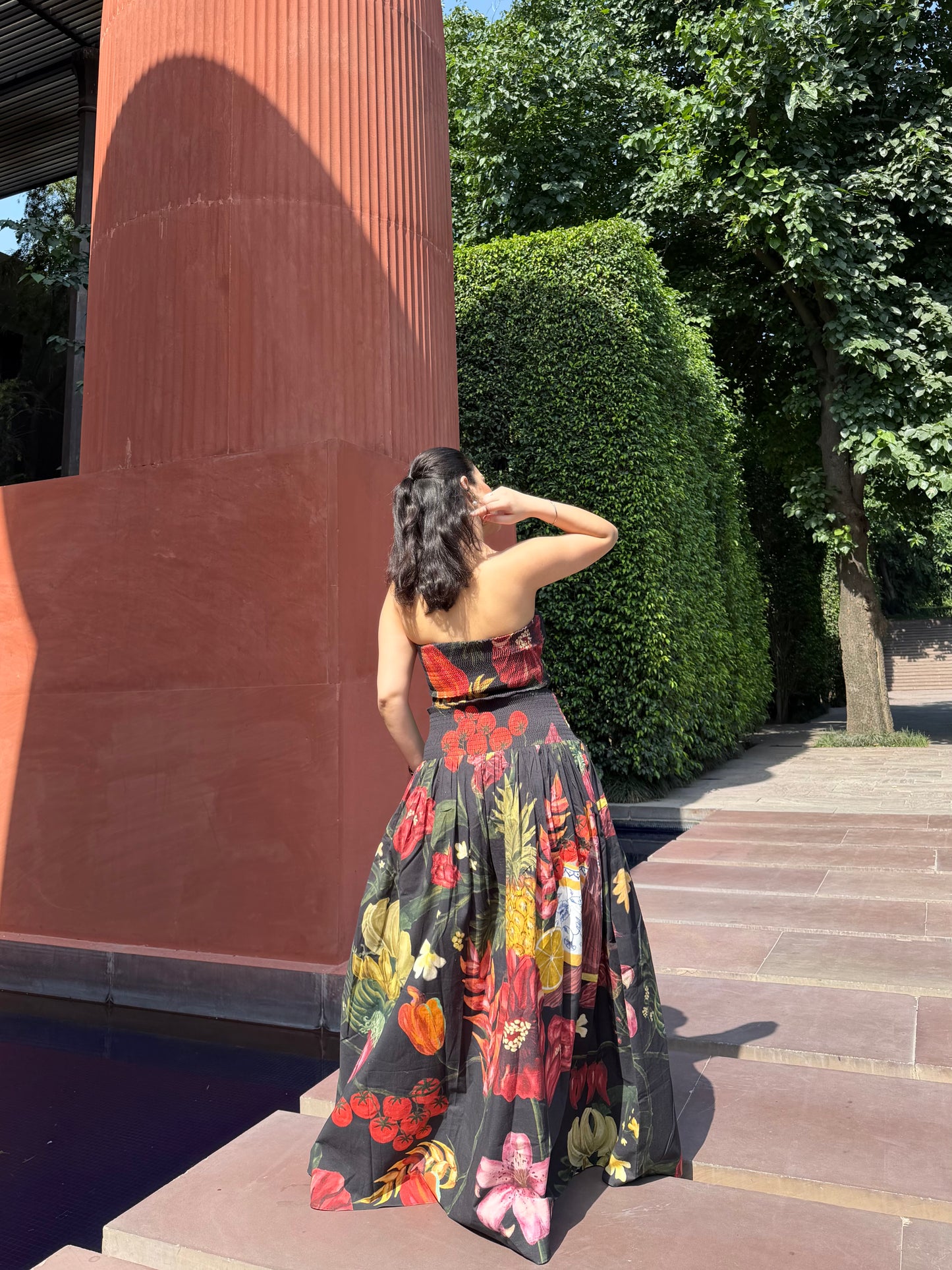 Isadora Dress in Sol Garden print (Midnight Black)