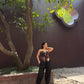Adelina Set in Sol Garden print (Midnight Black)