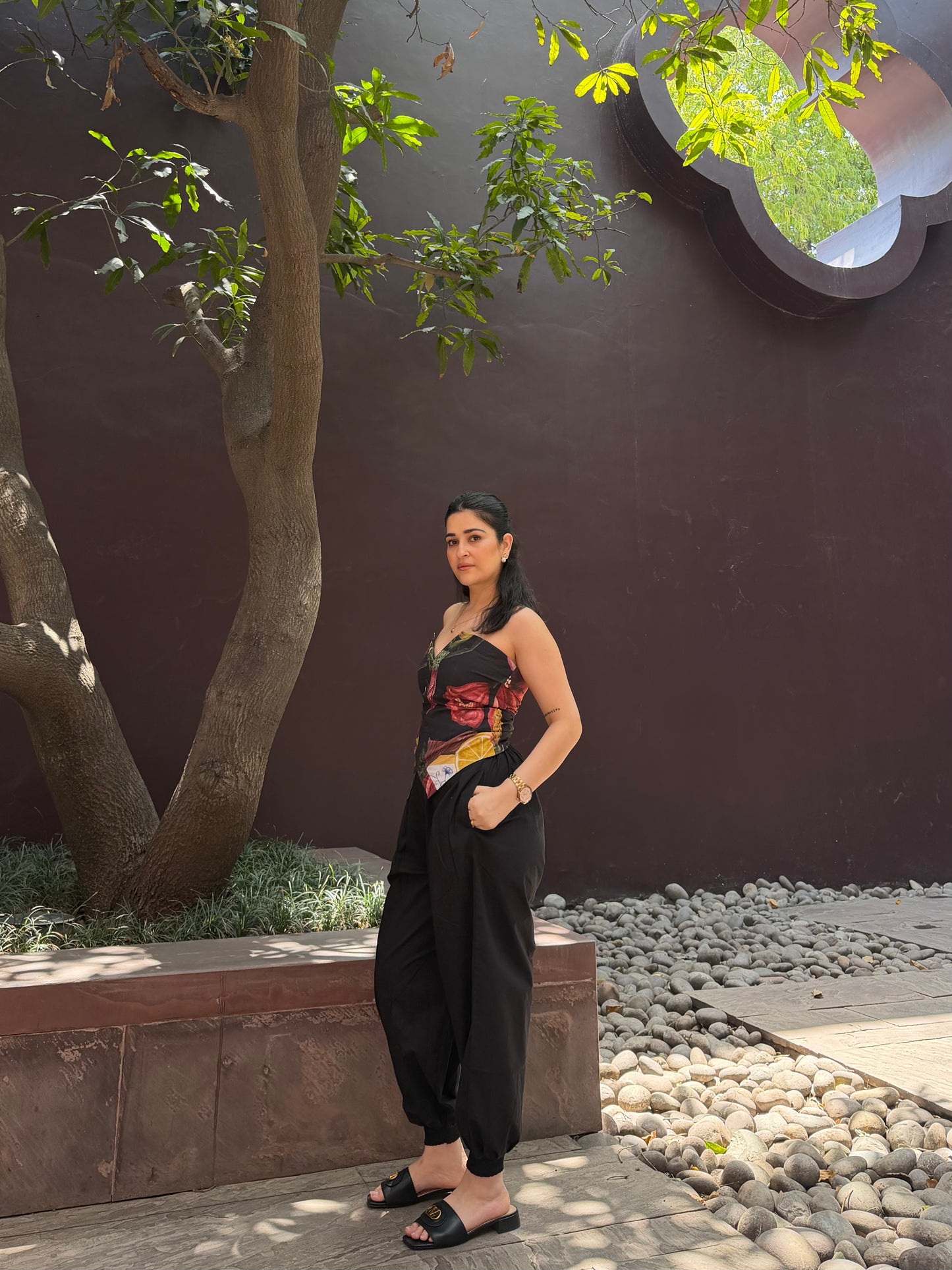 Adelina Set in Sol Garden print (Midnight Black)