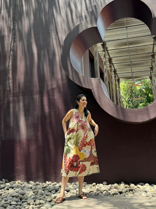 Hibiscus Dress in Sol Garden print (Sandstone)