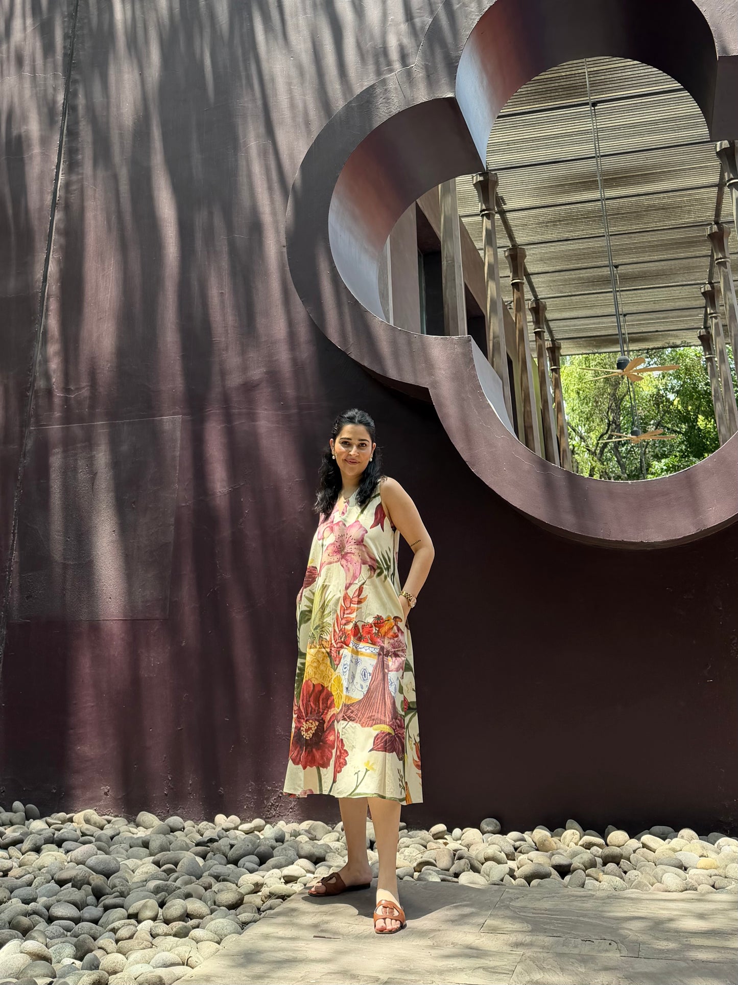 Hibiscus Dress in Sol Garden print (Sandstone)